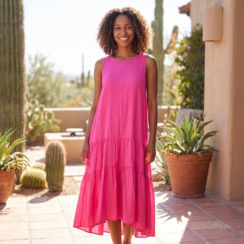 Maeve Anthropologie Tiered Maxi Dress Women Small Pink Boho Flowy High Low